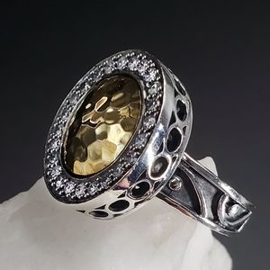 Sterling Silver 925/18 kt Gold  Ring Natural WhiteTopaz Unique Silversmith